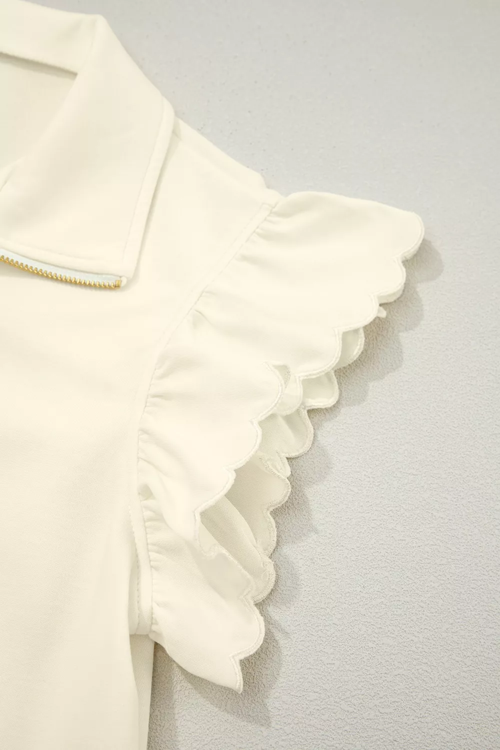 Zipped up Collared Ruffled Short Sleeve Blouse, image 7