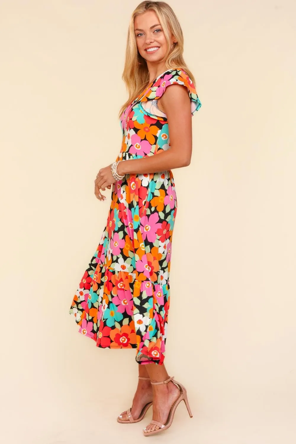 Floral Midi Dress with Side Pockets, image 4