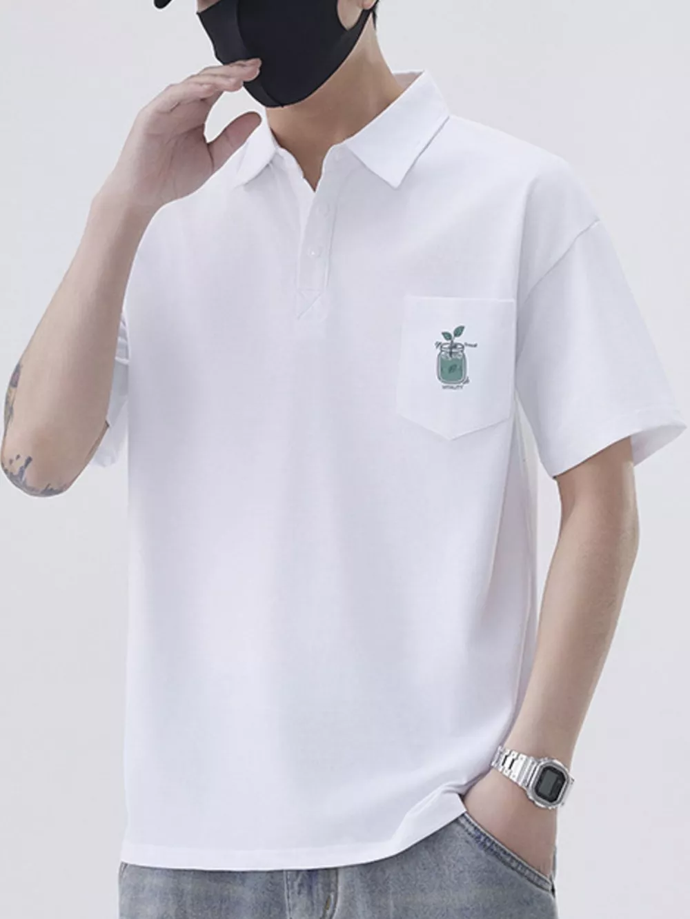 Men's Plus Size Button Detail Short Sleeve Polo, image 5