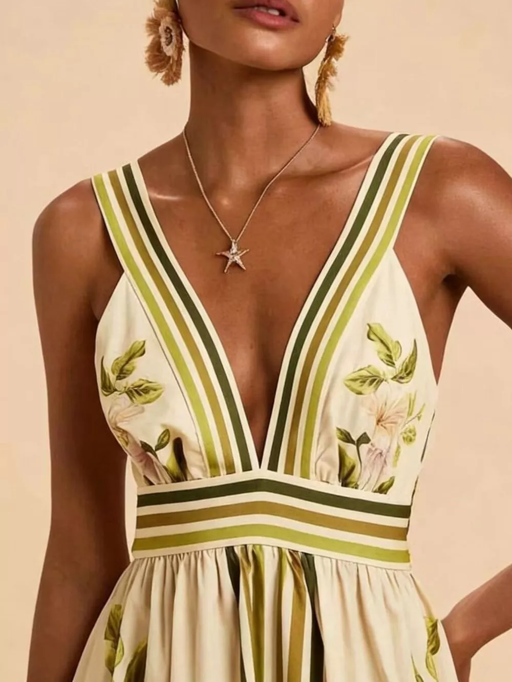 Tropical Print V-Neck Maxi Dress, image 5