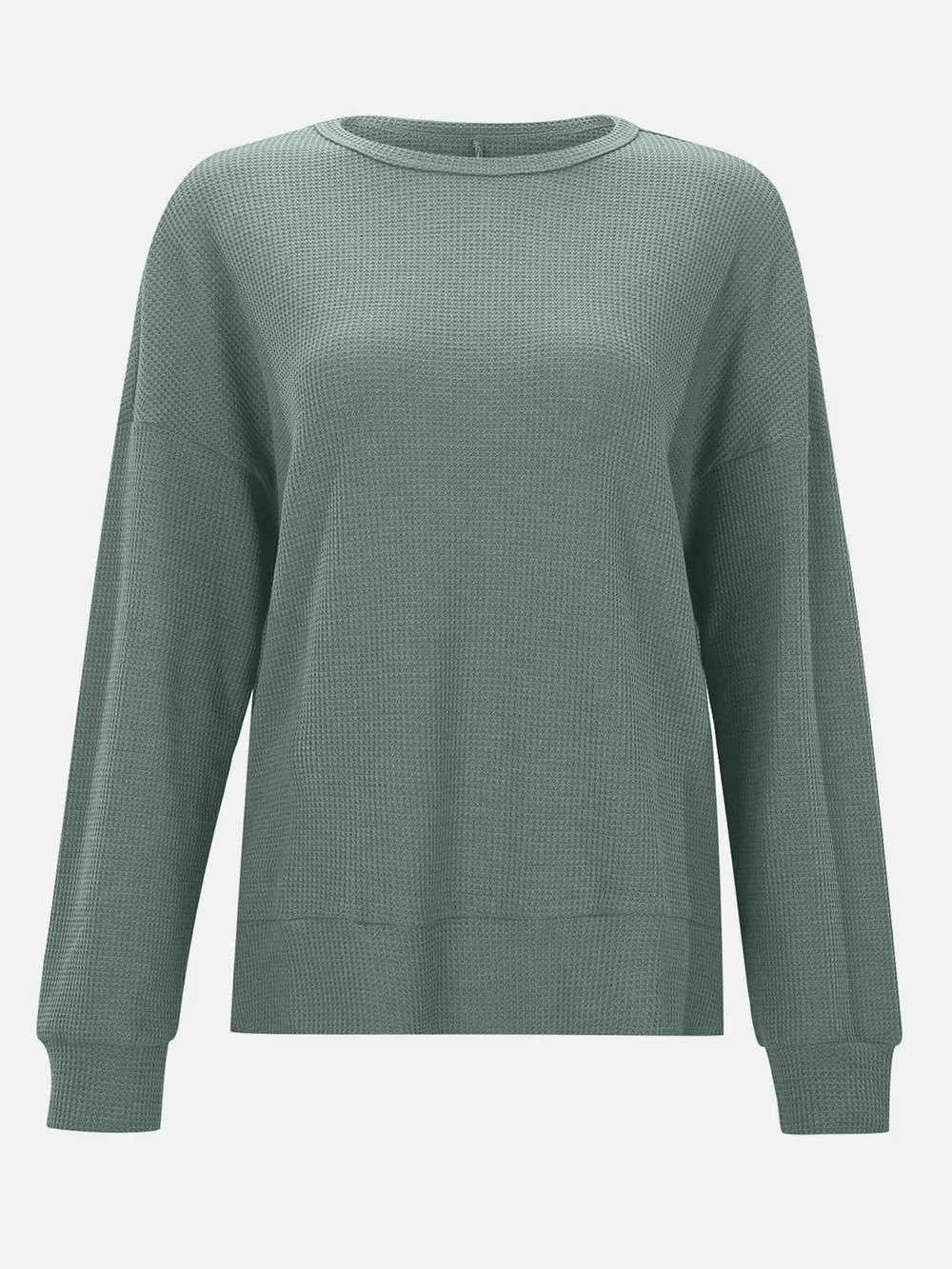 Side Slit Round Neck Long Sleeve T-Shirt, image 19