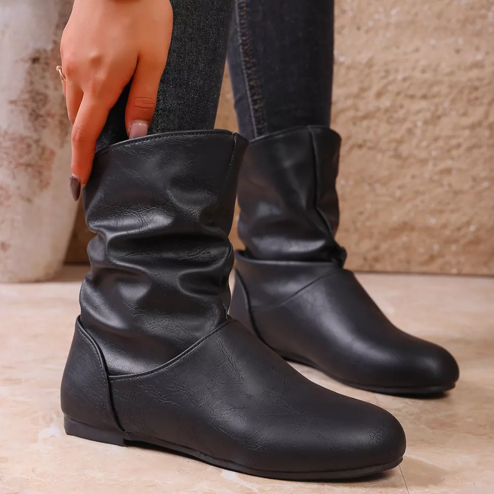 Flat Ankle Boots with Wrinkled Design, image 11