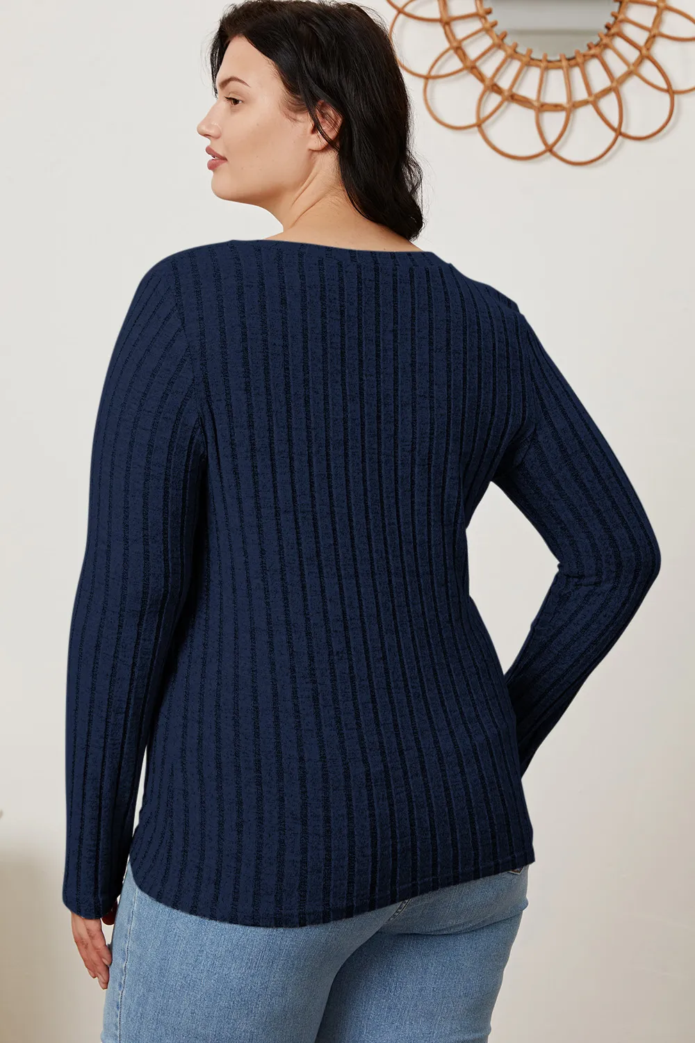 Full Size Ribbed V-Neck Long Sleeve T-Shirt, image 21