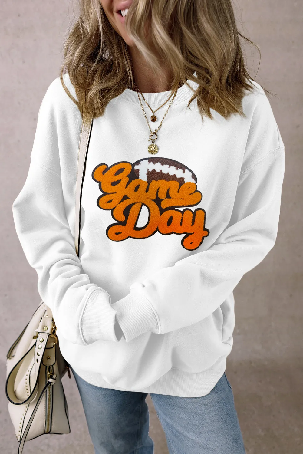 GAME DAY Football Round Neck Long Sleeve Sweatshirt, image 3