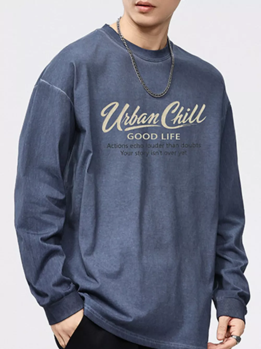 Men's Plus Size Letter Graphic Long Sleeve T-Shirt, image 3