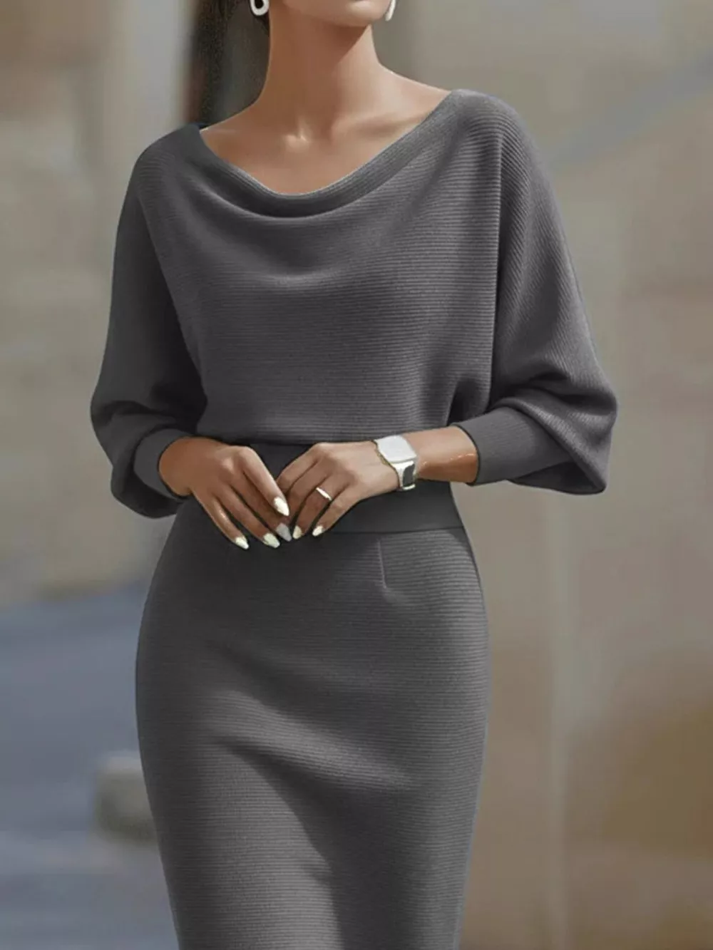 Cowl Neck Knit Bodycon Dress, image 4