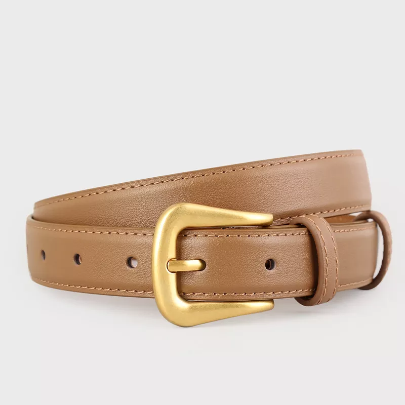 Skinny Leather Belt with Golden Buckle, image 6