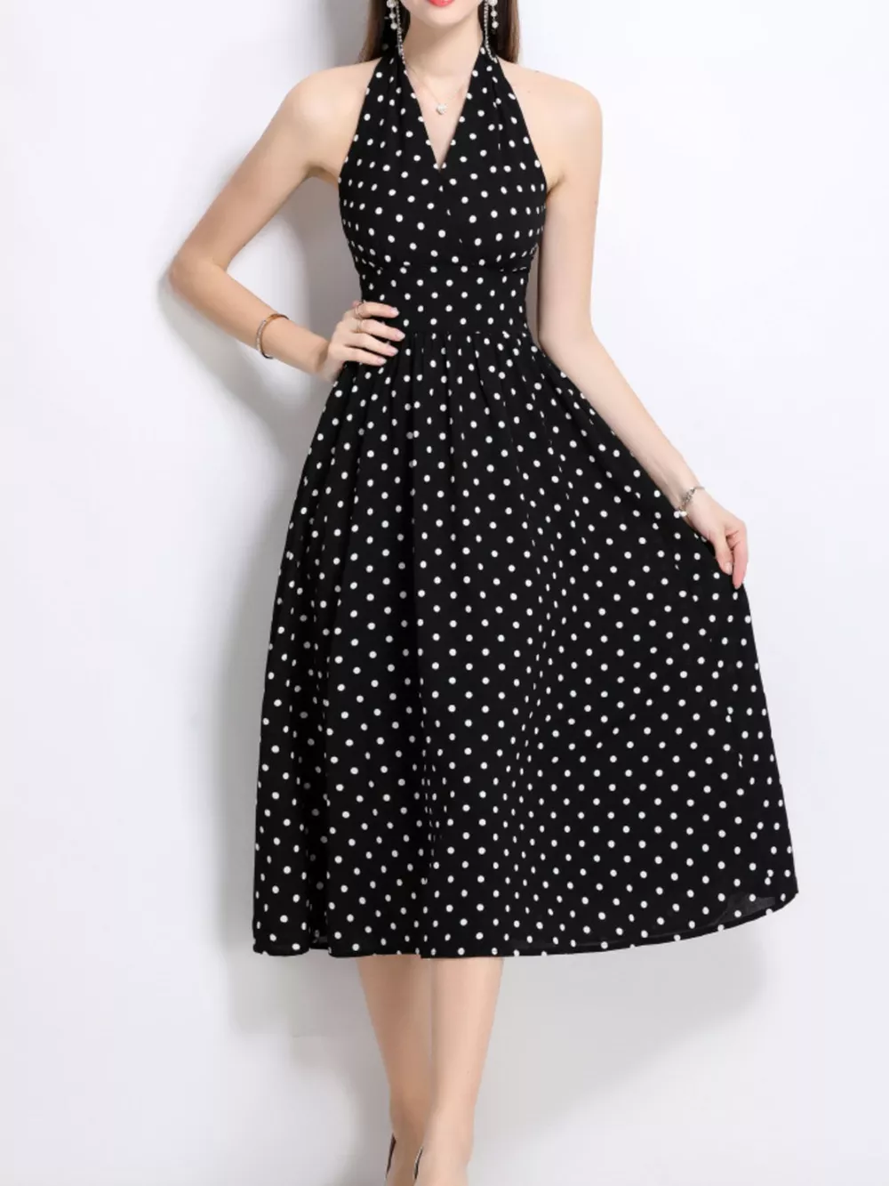 Polka Dot Halter Neck Midi Dress, image 4
