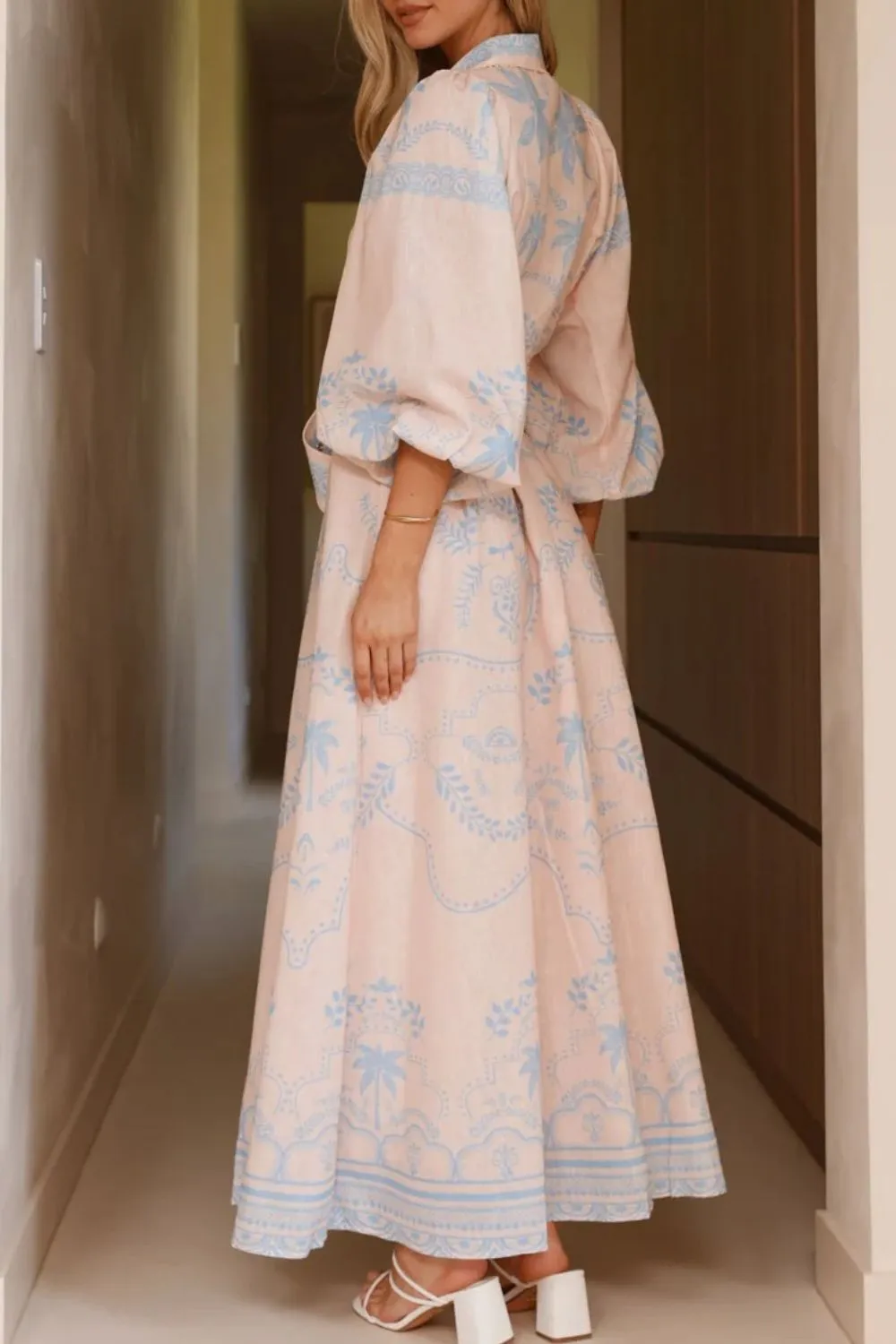Printed Balloon Sleeve Maxi Shirt Dress, image 9