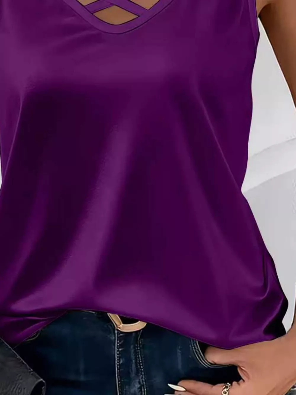 Satin V-Neck Criss-Cross Tank, image 12