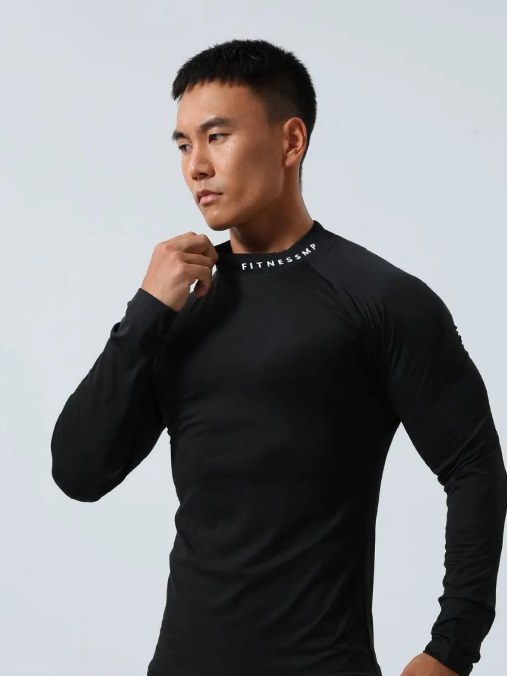 Men's Plus Size Mock Neck Long Sleeve T-Shirt, image 2