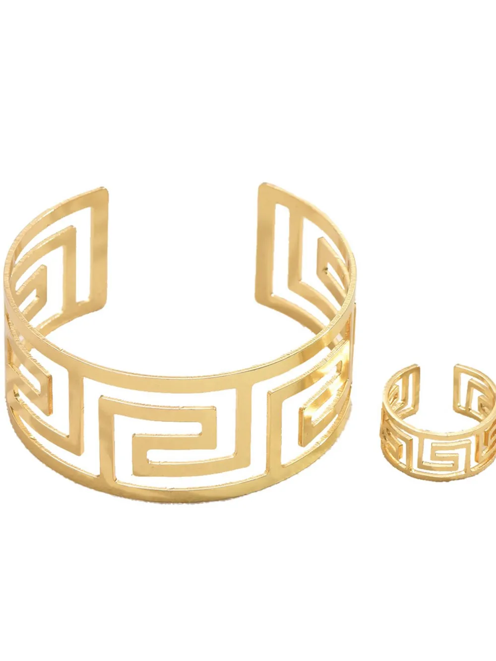 18K Gold-Plated Stainless Steel Geometric Bracelet and Ring Jewelry Set, image 3