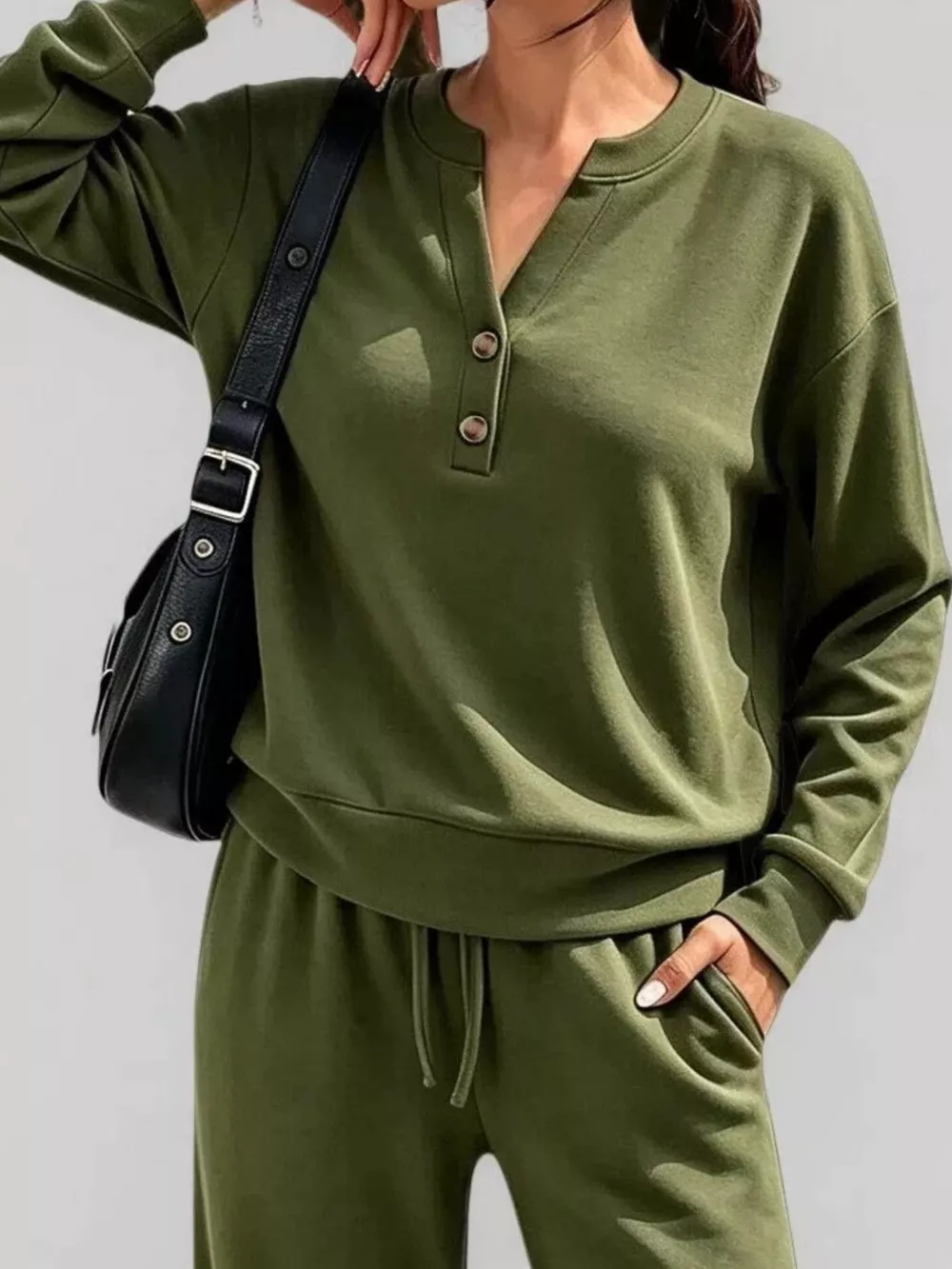 Button Detail Dropped Shoulder Top and Pants Set, image 19
