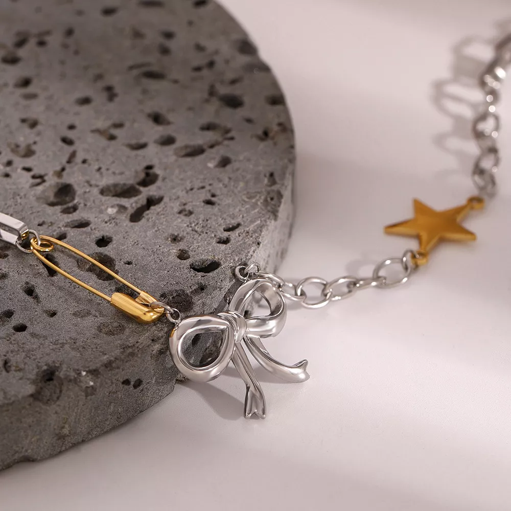 Two-Tone Bow Star Necklace, image 2