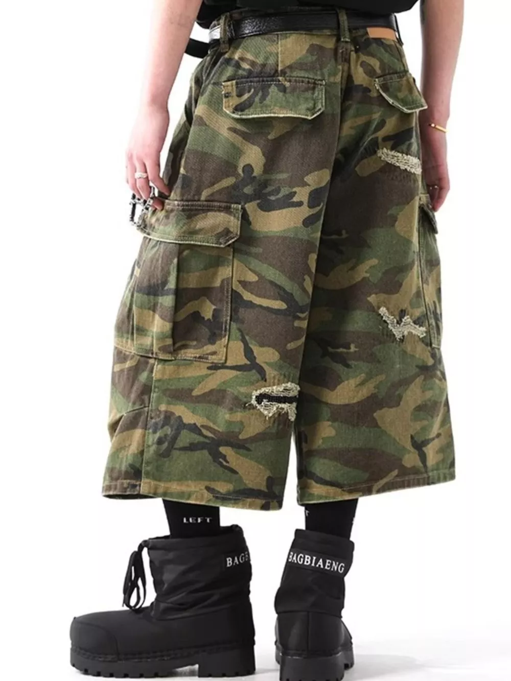 Men's Distressed Camouflage Cargo Capris, image 4