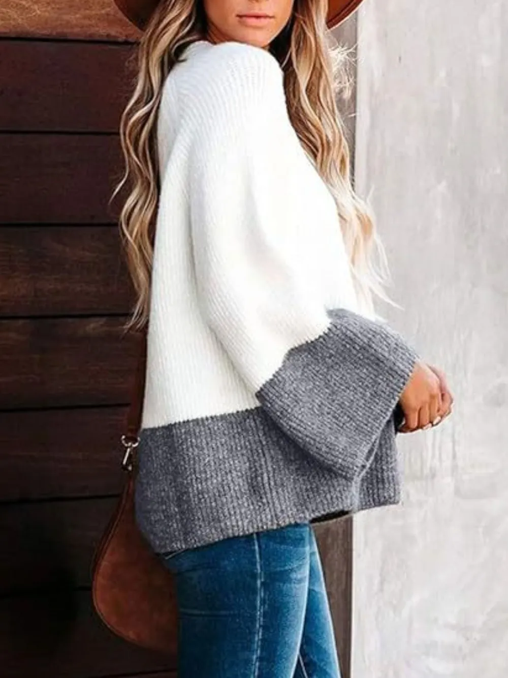 Contrast Round Neck Long Sleeve Sweater, image 5