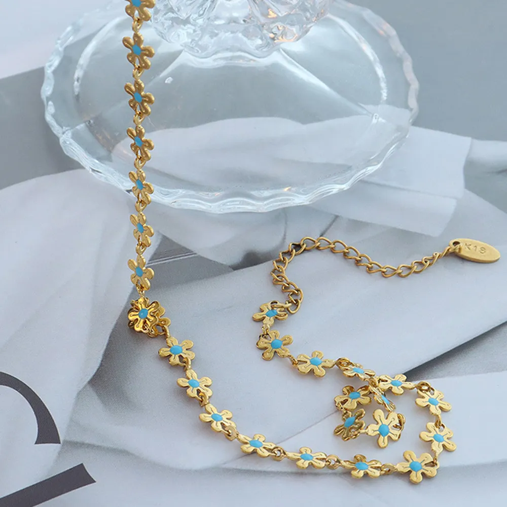 Titanium Steel Drip Oil Flower Necklace, image 2