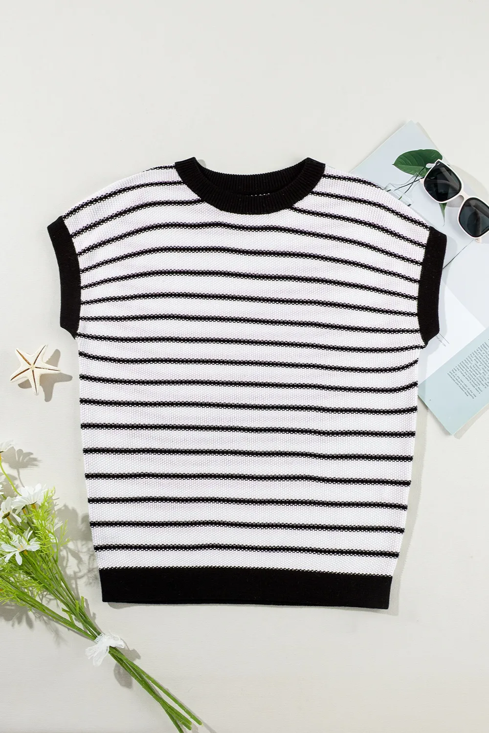 Striped Round Neck Knit Top, image 2