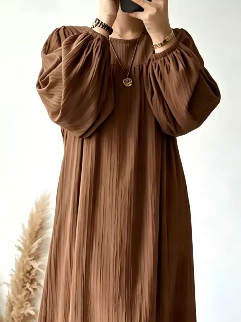 Full Size Textured Puff-Sleeve Maxi Dress Plus Size, image 8