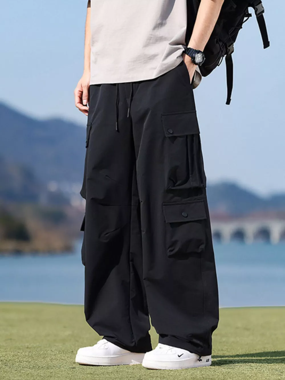 Men's Plus Size Loose Fit Multi-Pocket Cargo Pants, image 3