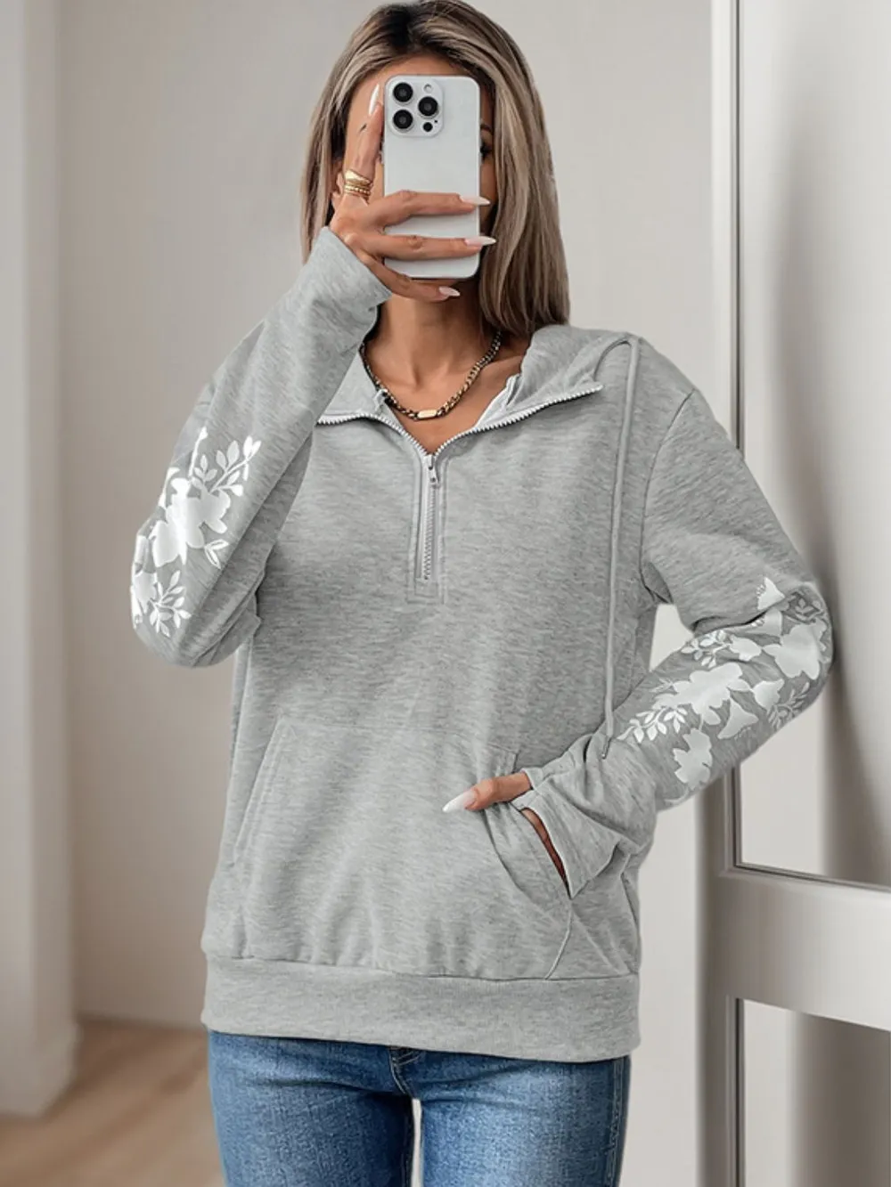 Half Zip Long Sleeve Hoodie, image 6