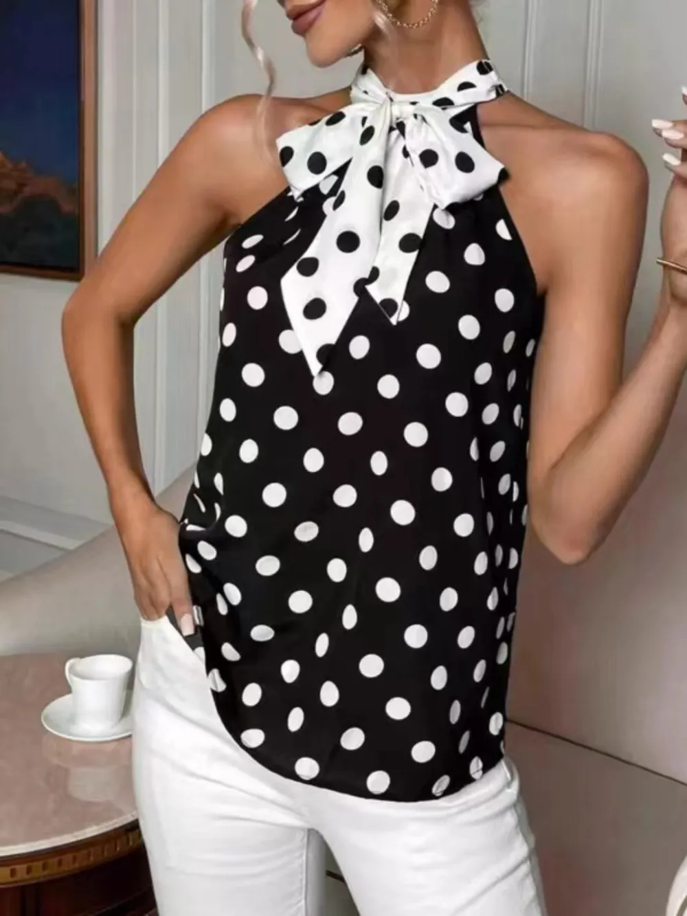 Polka Dot Tie Front Cami, image 4
