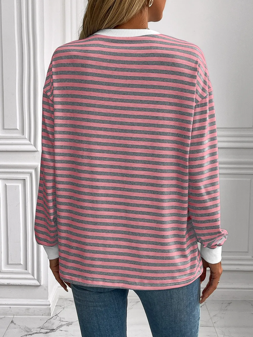 Striped Round Neck Long Sleeve Sweatshirt, image 15