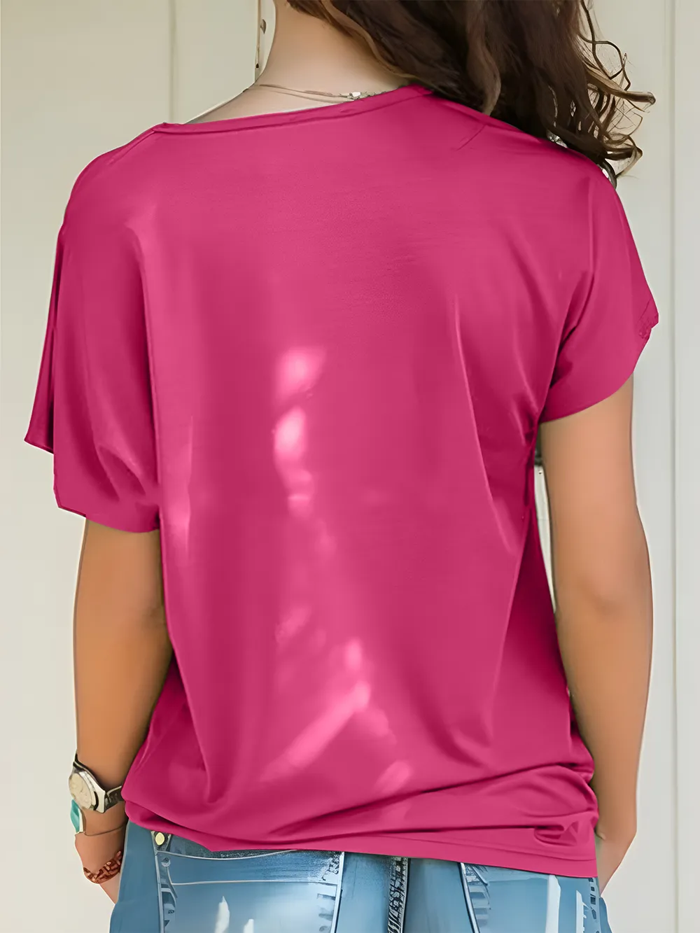 Asymmetrical Neck Short Sleeve T-Shirt, image 18
