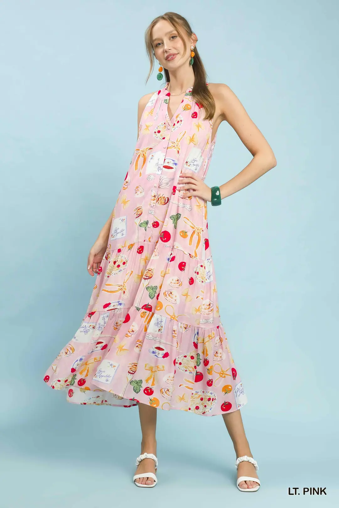 Abstract Print Tiered Halter Midi Dress, image 2