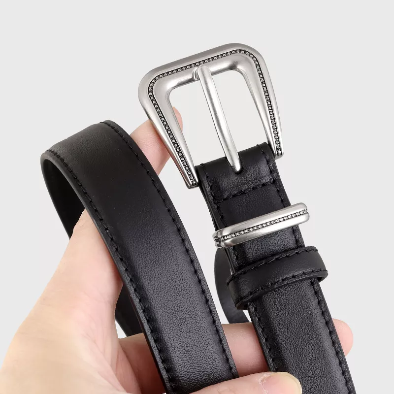 Leather Belt with Silver Buckle, image 2