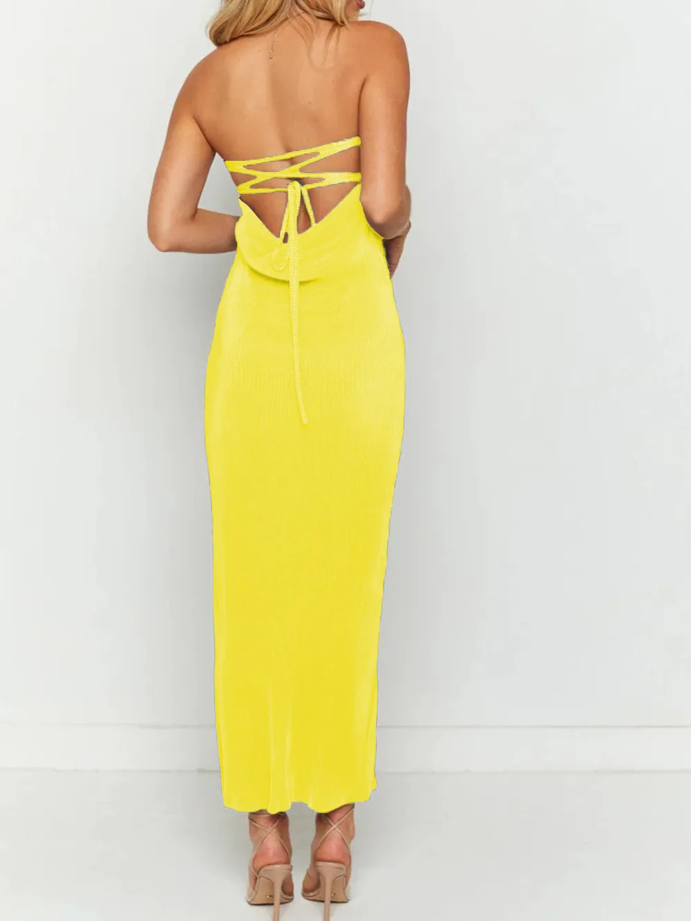 Lace-Up Back Tube Maxi Dress, image 24