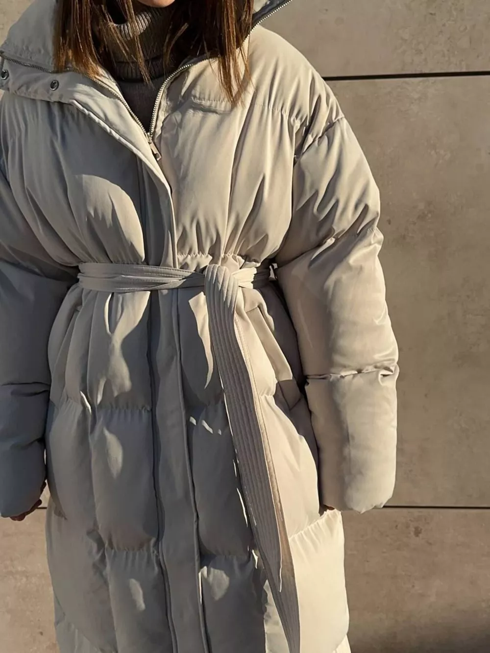 Longline Padded Winter Coat with Belted, image 7