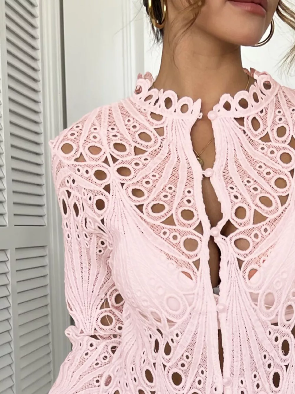 Lace Button Up Long Sleeve Shirt, image 12