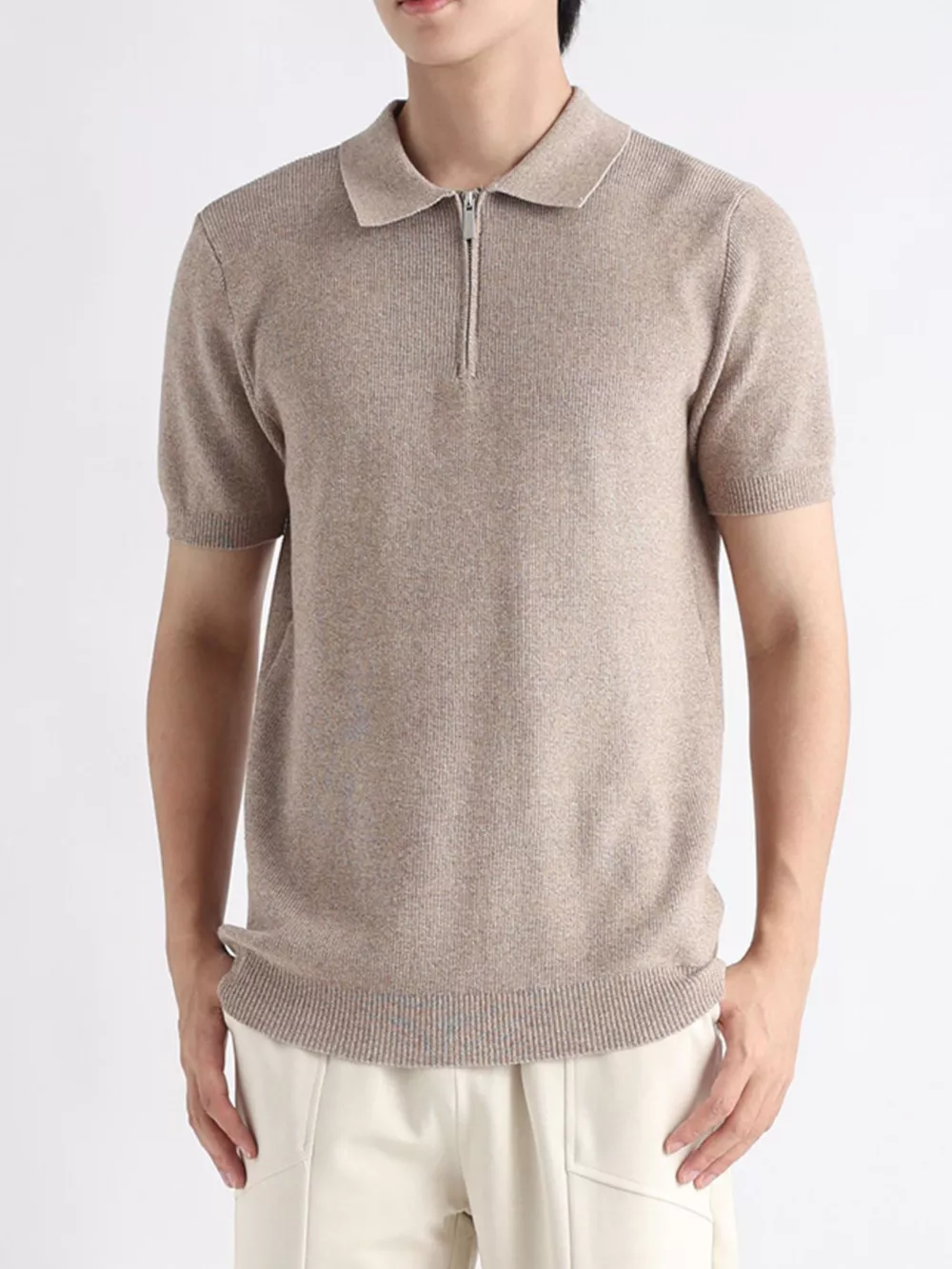 Men's Plus Size Textured Knit Zip-Up Top, image 9