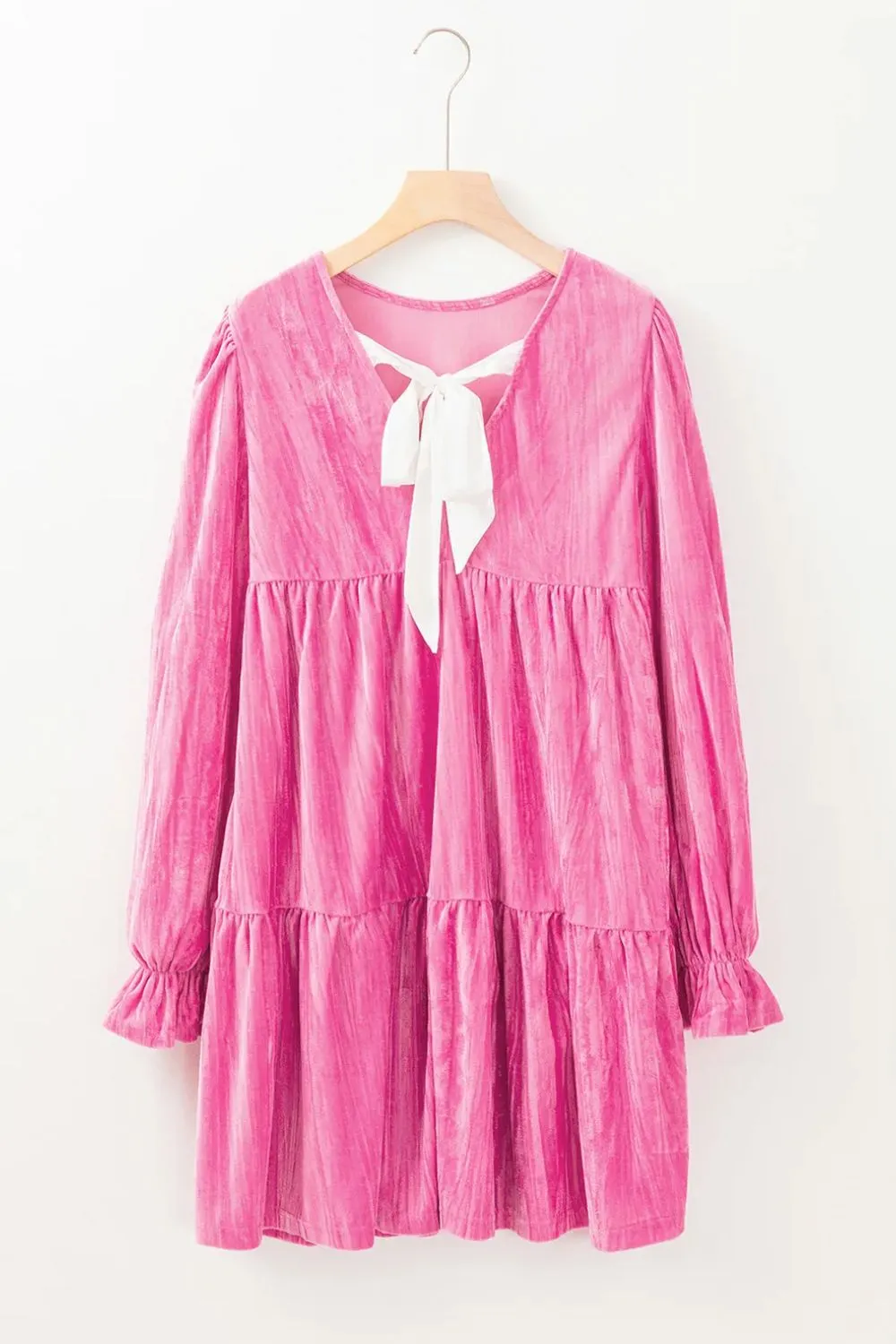 Tied Round Neck Flounce Sleeve Mini Dress, image 6
