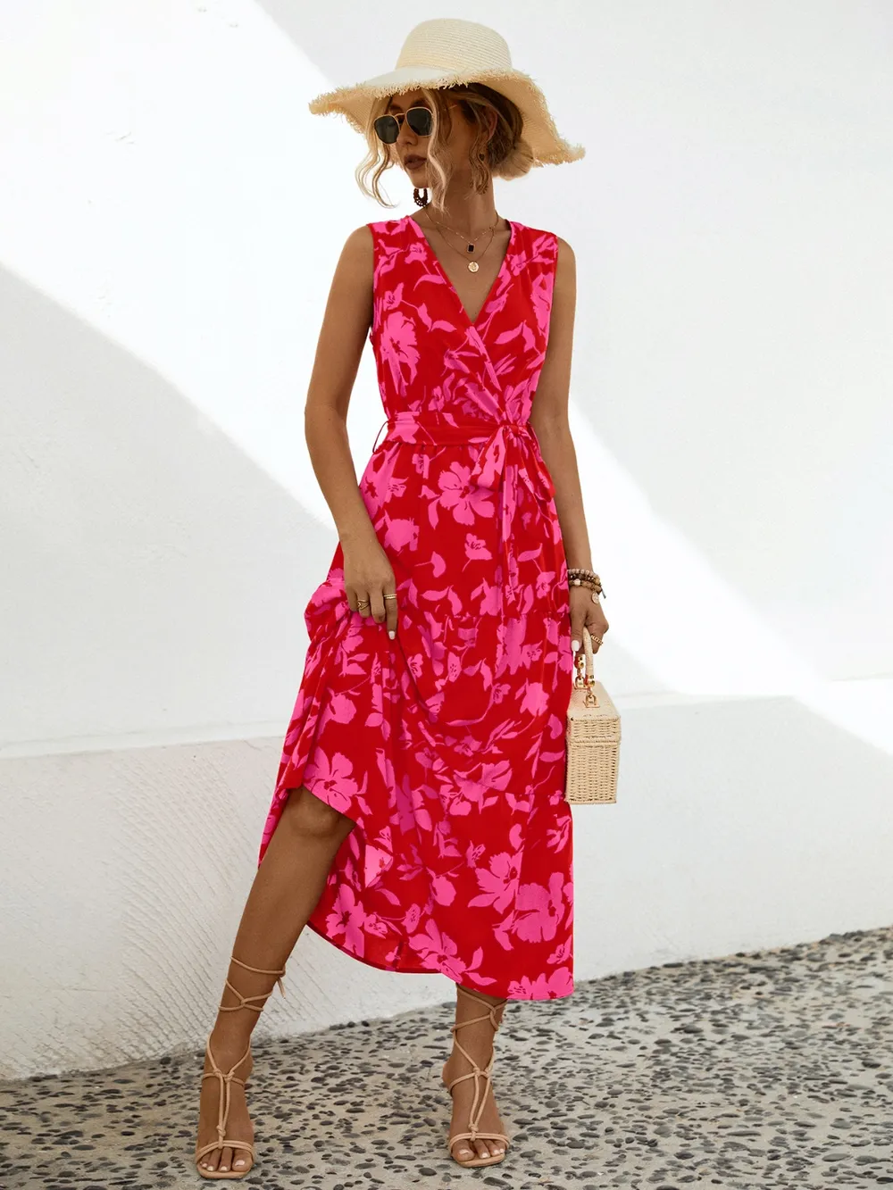 Tied Printed Surplice Tiered Dress, image 7