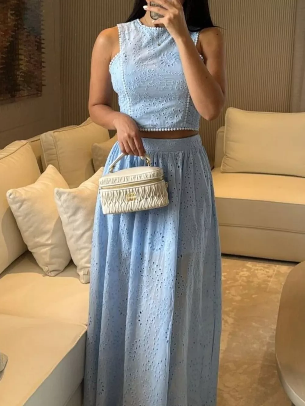 Eyelet Crop Top and Maxi Skirt Set, image 6