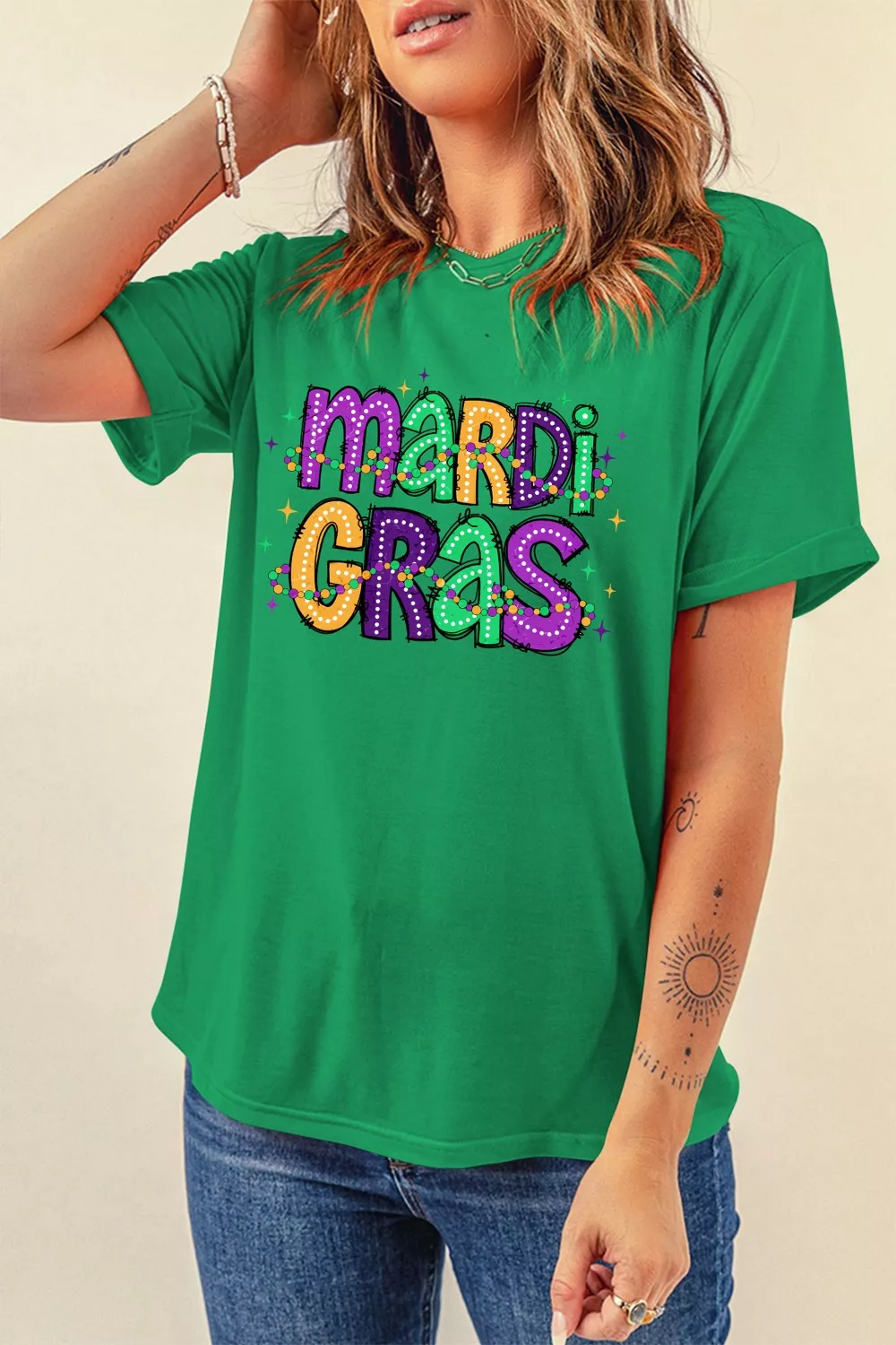 MARDI GRAS Delightful Letter Graphic T Shirt, image 4