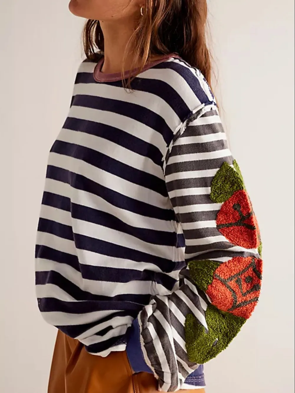 Striped Round Neck Long Sleeve Sweatshirt, image 10