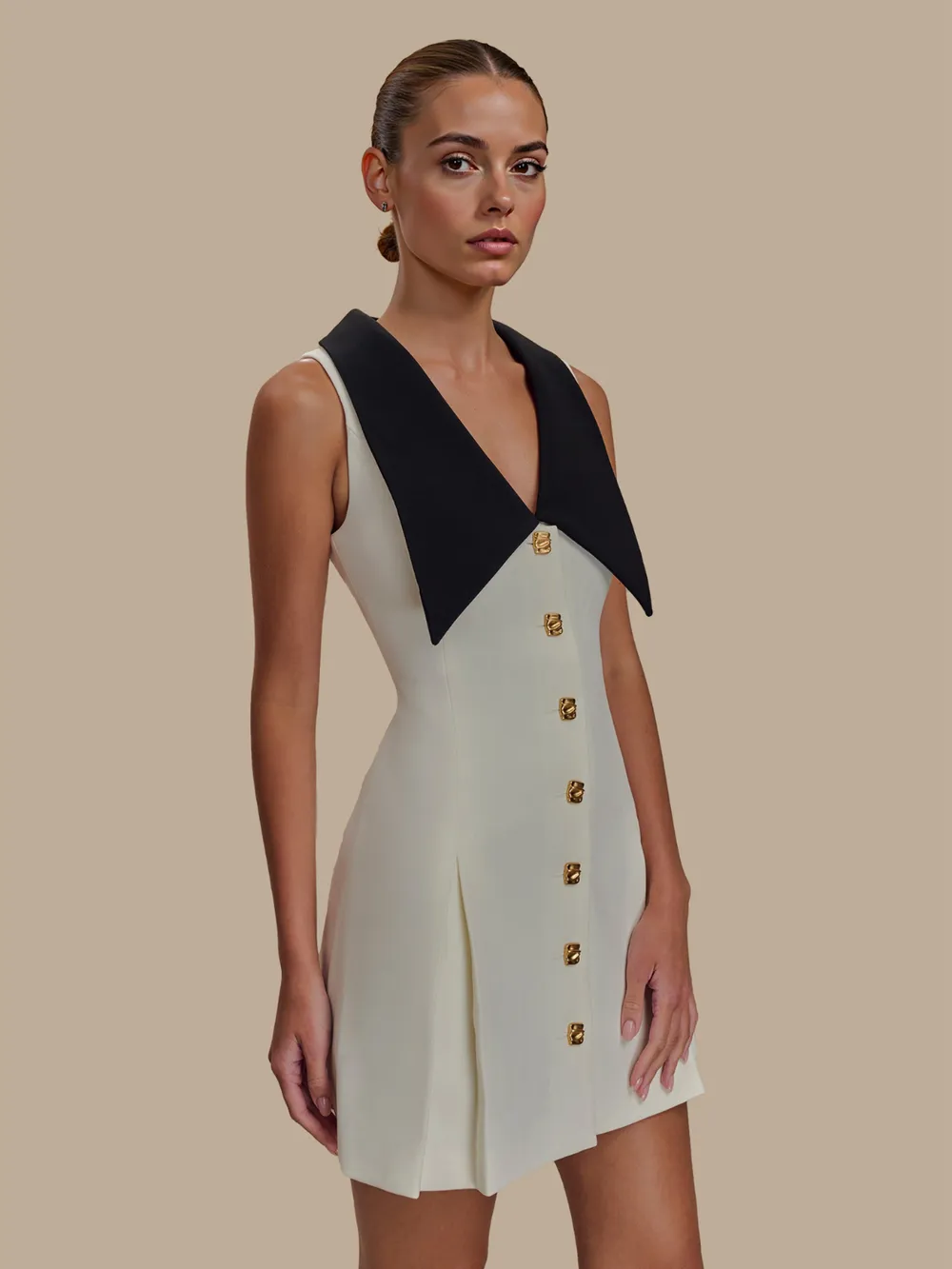 Button Front Sleeveless Mini Dress