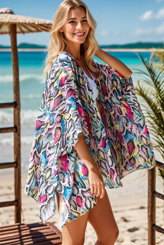 Full Size Multi Color Snake Open Cardigan Plus Size