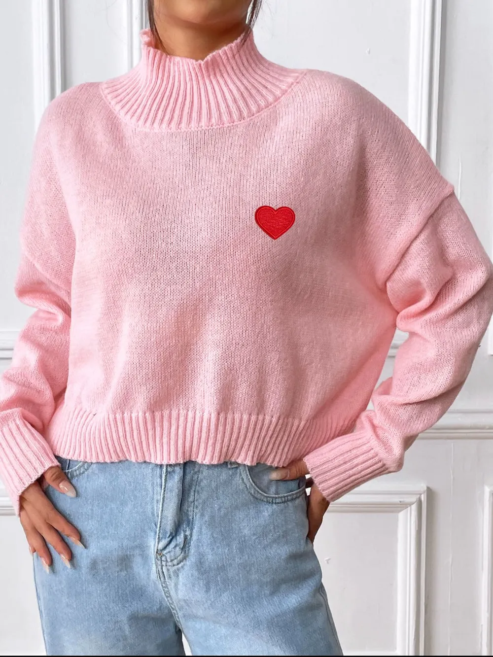 Heart Turtleneck Long Sleeve Sweater, image 2