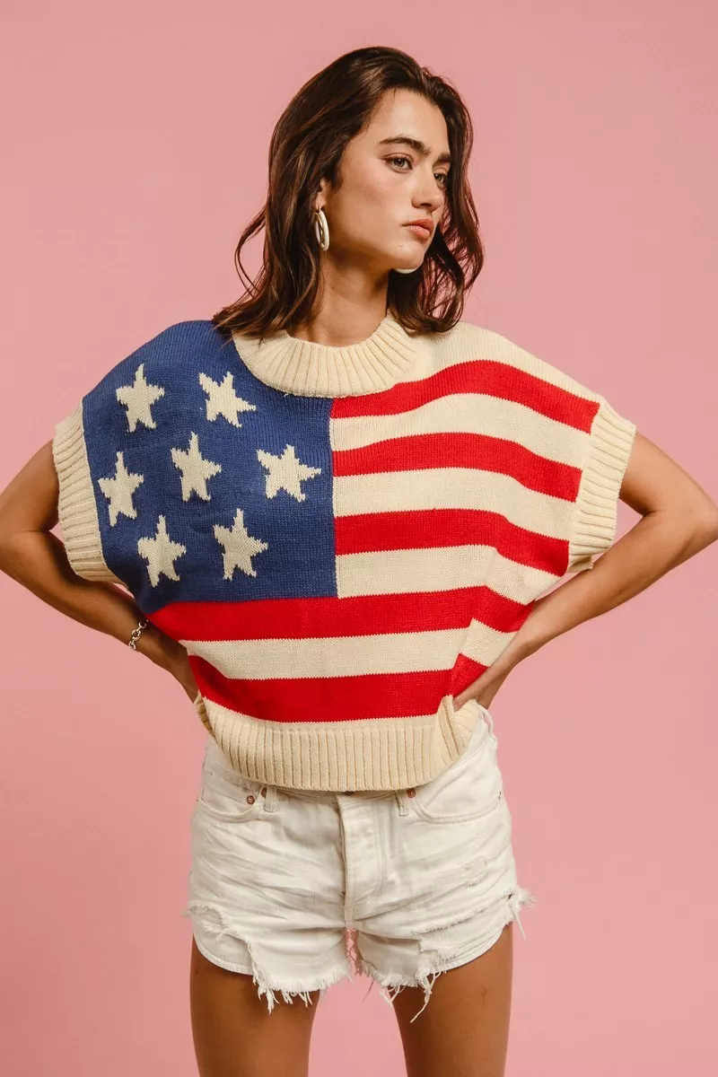 Star Patches American Flag Sleeveless Sweater, image 3