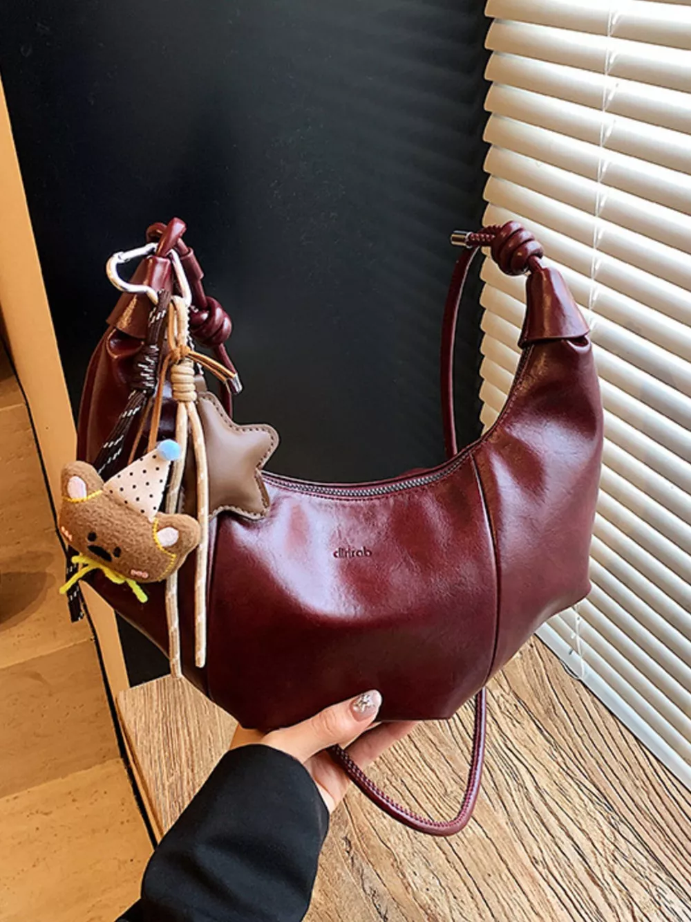 Crescent-Shaped Leather Shoulder Bag, image 6