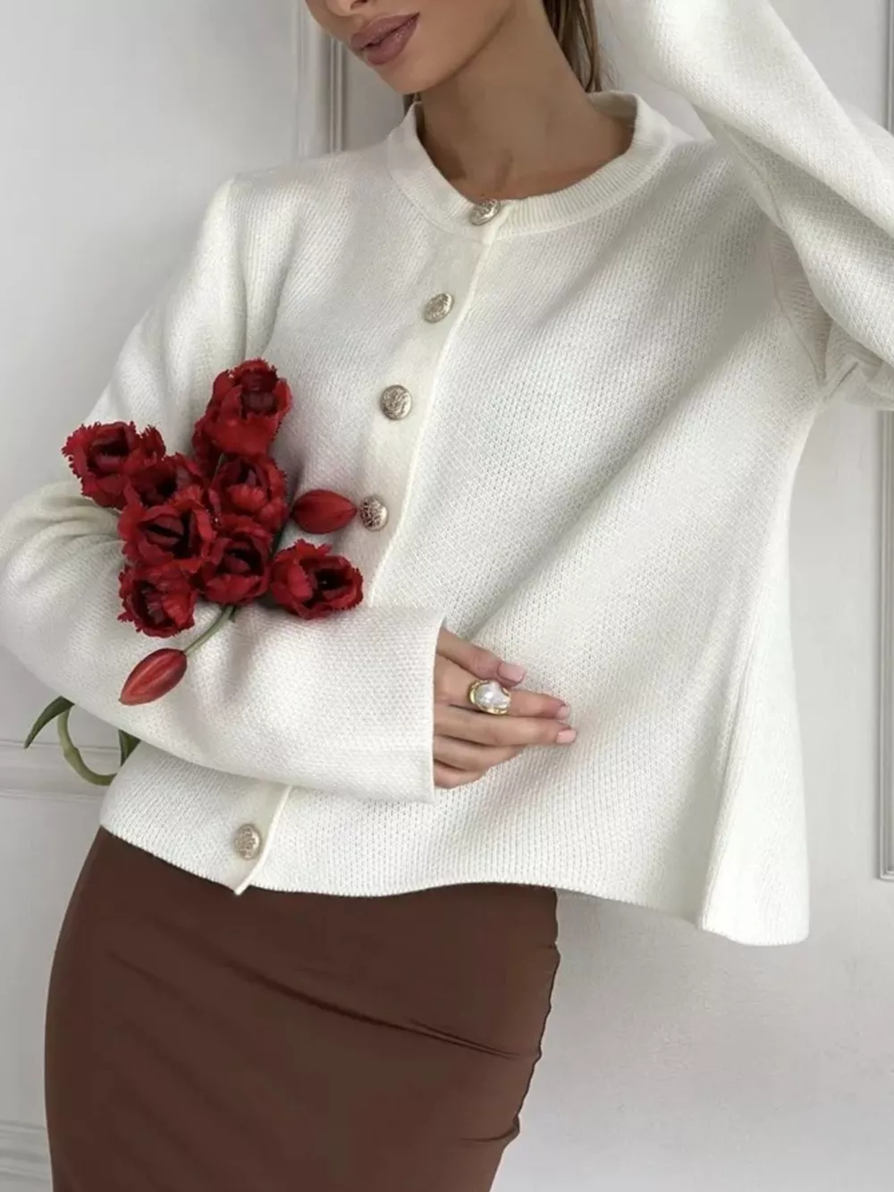 Crew-Neck Button Down Cardigan, image 7