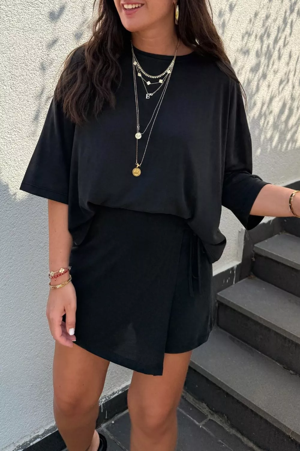 Solid Color Oversize Tee Tie Wrap Mini Skort 2pcs Set, image 2