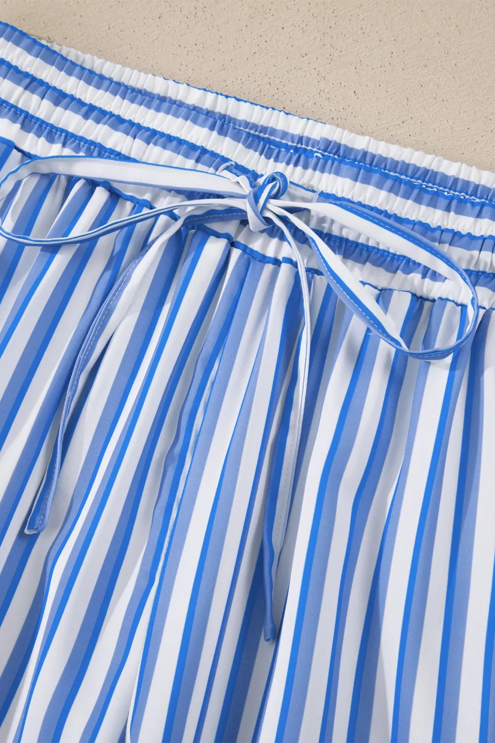 Stripe Drawstring Elastic Waist Patch Pocket Wide Leg Ankle-length Pants, image 7