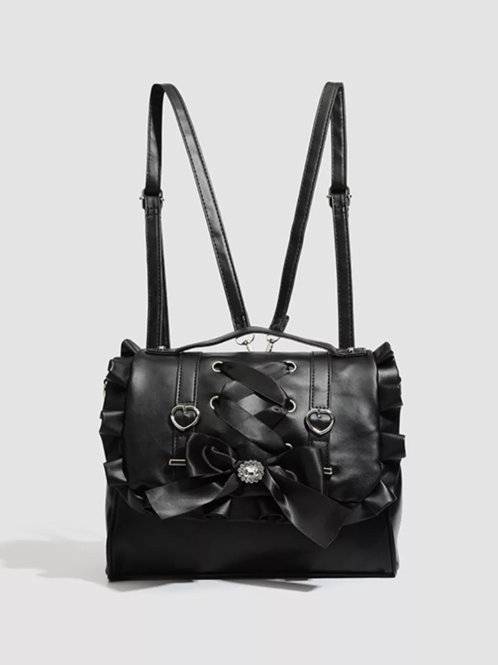 Ruffled Lace Up Bow Backpack Bag