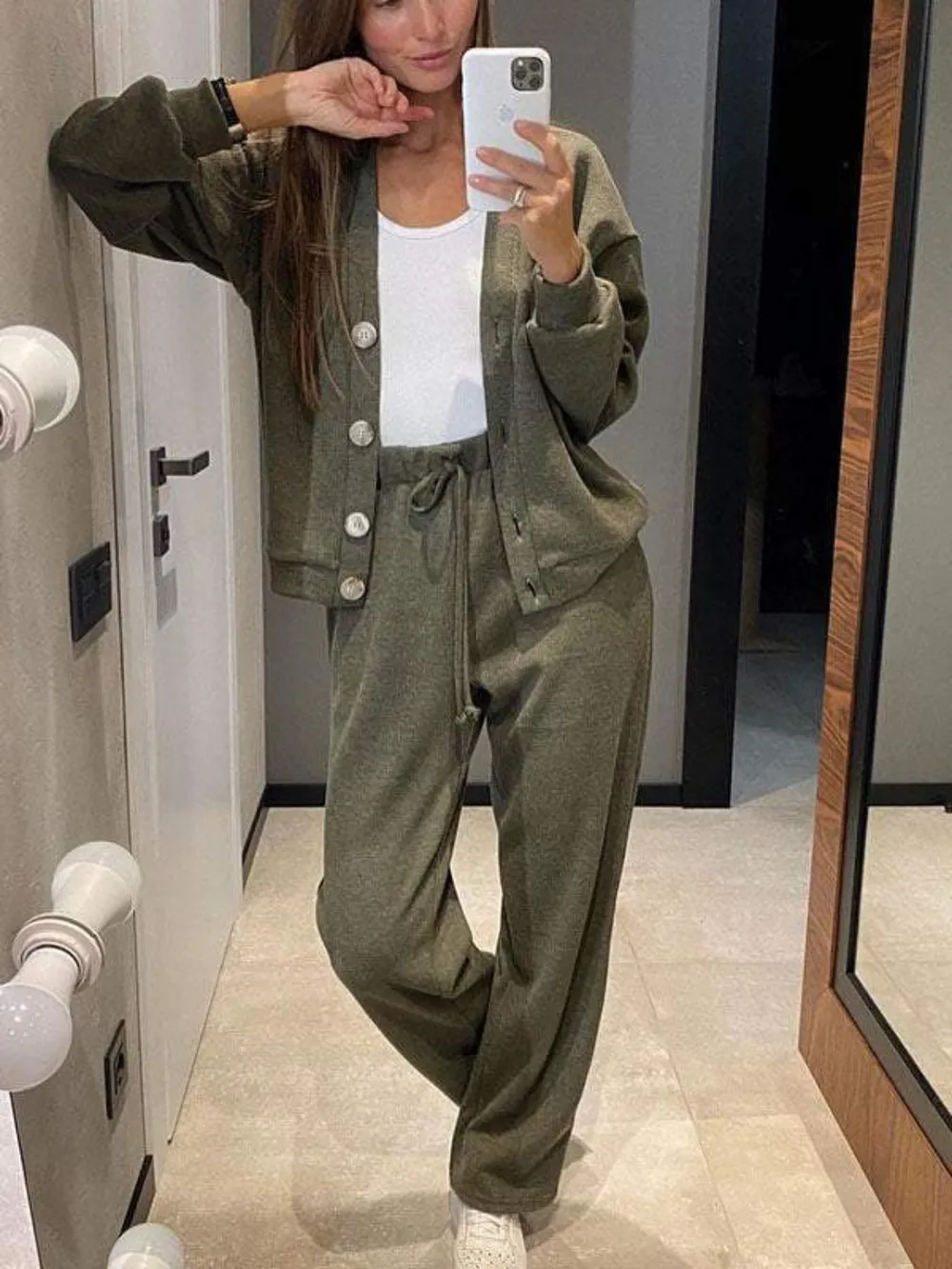 Full Size Button Up Long Sleeve Top and Pants Set, image 12