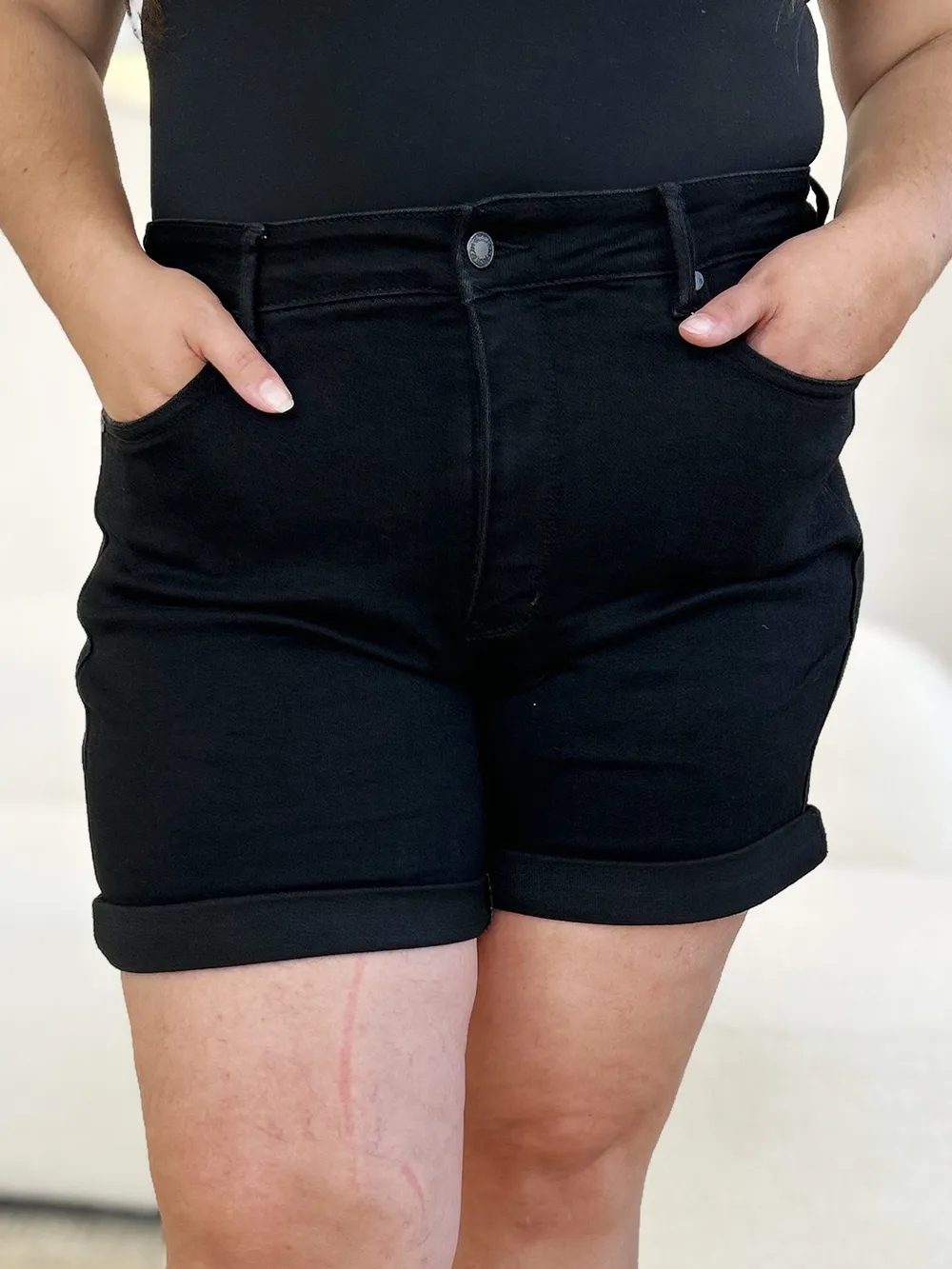Full Size High Waist Tummy Control Cuffed Denim Shorts, image 14